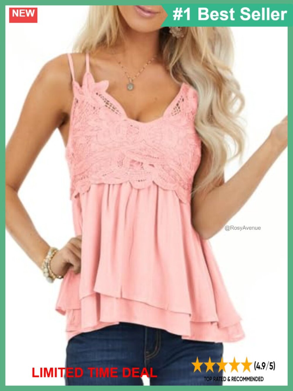 Lace Chiffon Spaghetti Strap Cami Tank Top Sleeveless Babydoll Summer Top